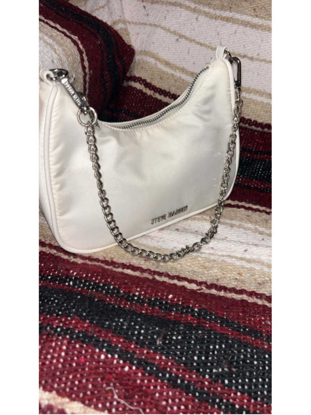 Women's Steve Madden White Shoulder Bag with Silver Chain Strap